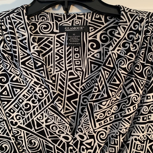 Glamour Black & White Sleeveless V-neck Midi Dress EUC - Picture 3 of 8